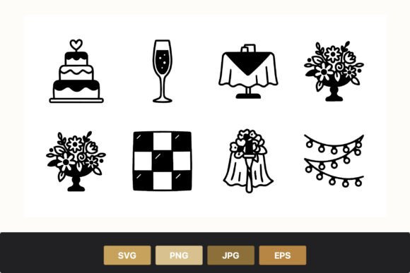 Celebrate in Style: Wedding Cake Champagne Floral Icons