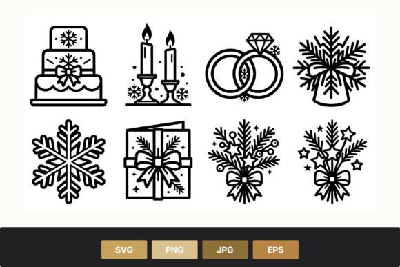 Elegant Line Art Icons for Your Winter Wedding Designs