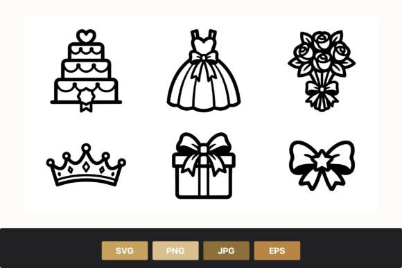 Elegant Wedding Line Art: A Set of Six Essential Icons