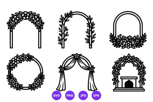 Floral Wedding Arch Vector Set: 6 Elegant Line Art Designs