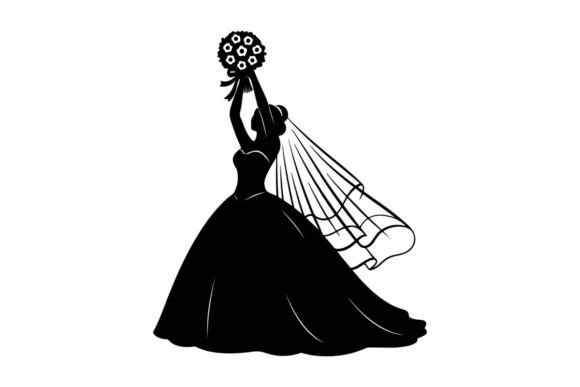 Modern Design Clarity: The Bride in Wedding Dress Holding Bouquet V