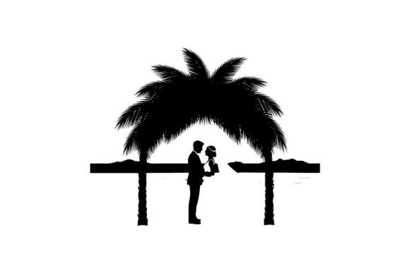 Romantic Beach Wedding Couple Under Palm: A Timeless Design Asset