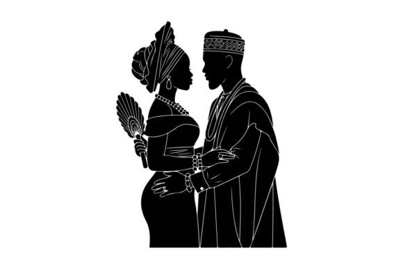 Traditional African Wedding Couple Holdi: Bold Silhouette for Modern Design